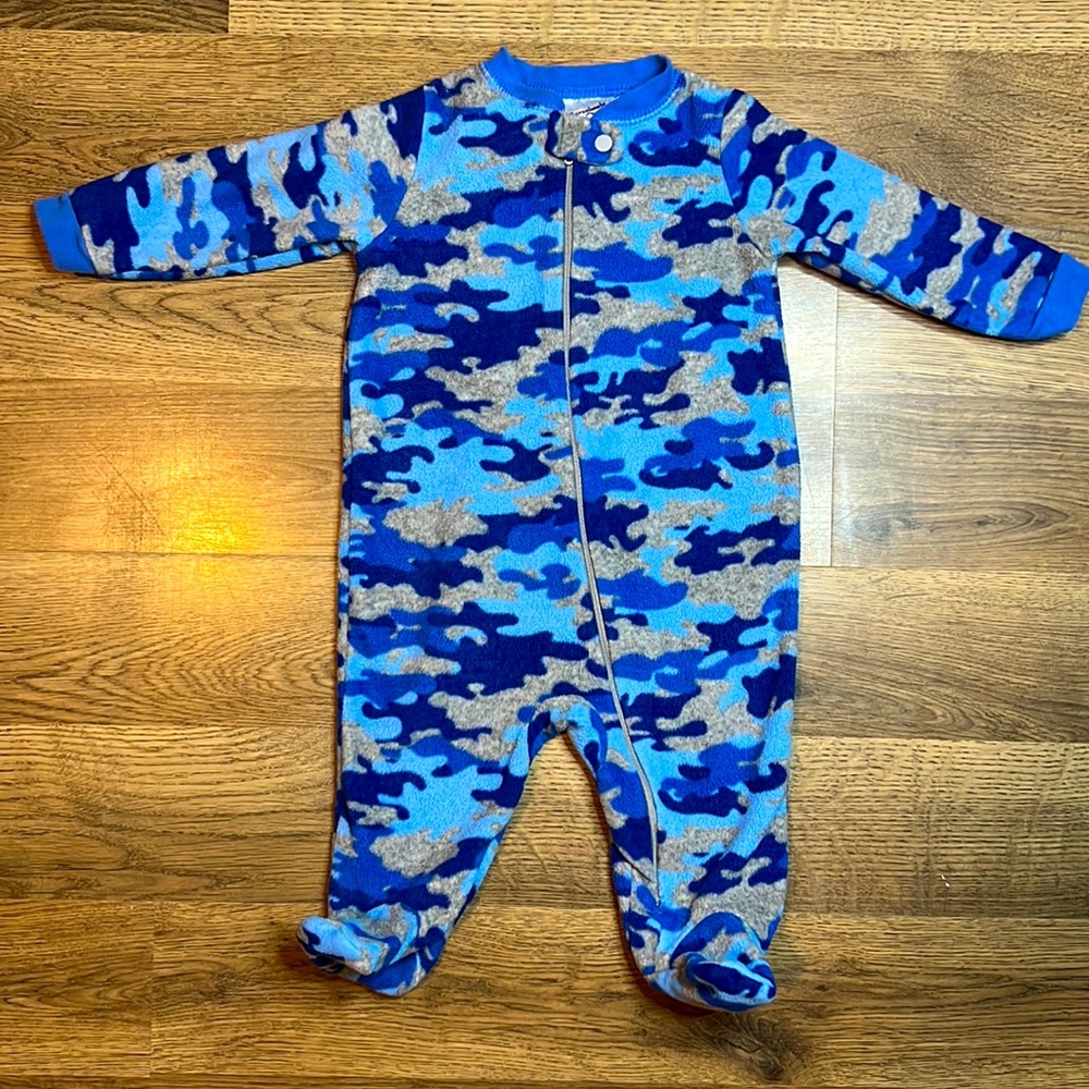 Garanimals 0-3 Month Blue Camo Fleece Footed Onesie